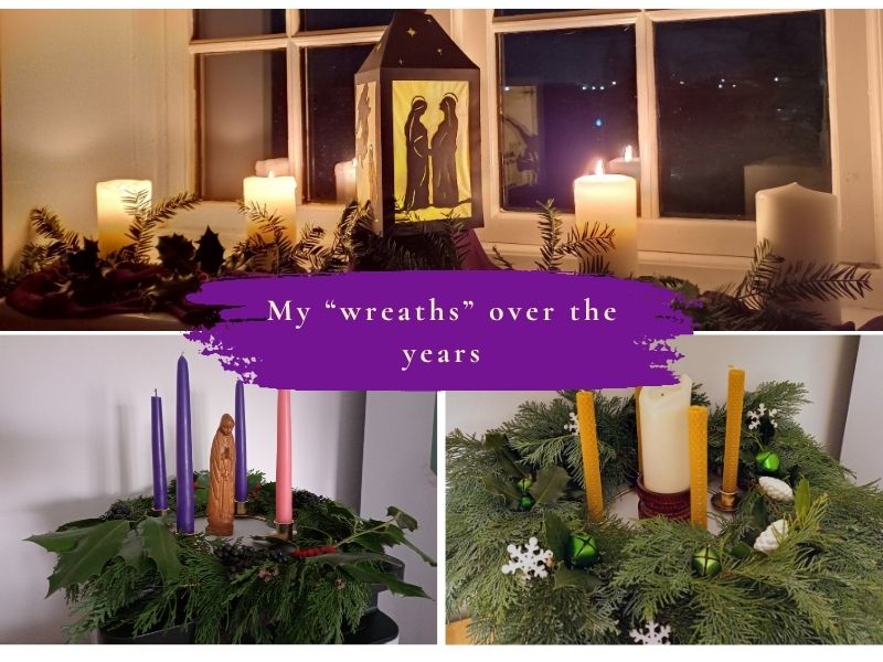 Various styles of Advent wreaths I made over the years, showcasing my personal practice of the Advent wreath devotion.